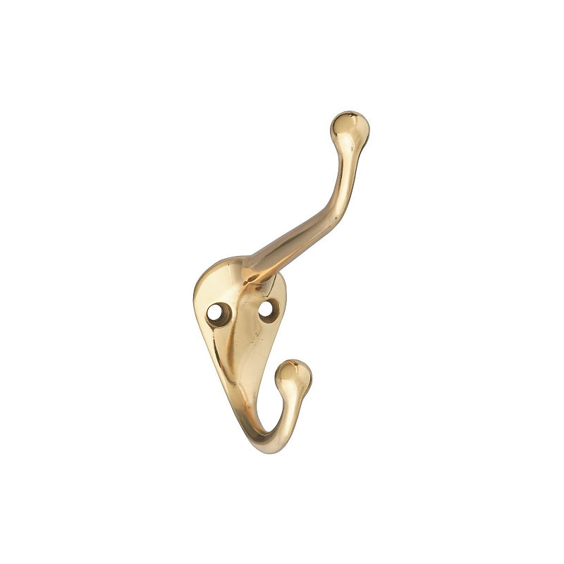 National Hardware V1960 Series N198-101 Coat and Hat Hook, 75 lb, 2 -Hook, Brass, Brass
