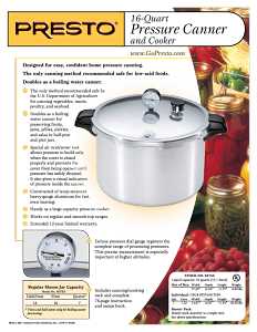 Presto 01755 Pressure Canner and Cooker, 16 qt Capacity, Aluminum