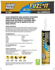 Liquid Nails FUZE IT LN-2000 Construction Adhesive, Gray, 9 oz Cartridge