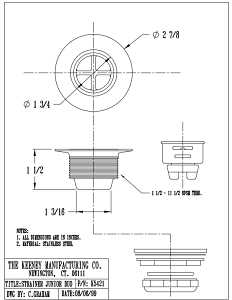Keeney K5421 Basket Strainer Assembly, 2-7/8 in Dia, Stainless Steel, 1-3/4 in Mesh