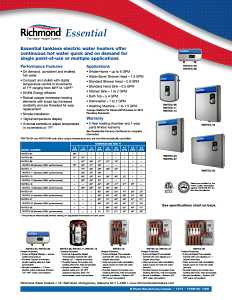 Richmond RMTEX-04 Electric Heater, 29 A, 120 V, 3.5 kW, 0.998 % Energy Efficiency, 0.5 to 2 gpm