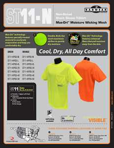Radians ST11-NPGS-2X Safety T-Shirt, 2XL, Polyester, Green, Short Sleeve, Pullover Closure