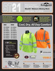 Radians ST21-3PGS-L Safety T-Shirt, L, Polyester, Green, Long Sleeve, Pullover