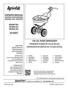 Agri-Fab 45-0462 Broadcast Spreader, 25,000 sq-ft Coverage Area, 12 ft W Spread, 130 lb, Poly Hopper, Pneumatic Wheel