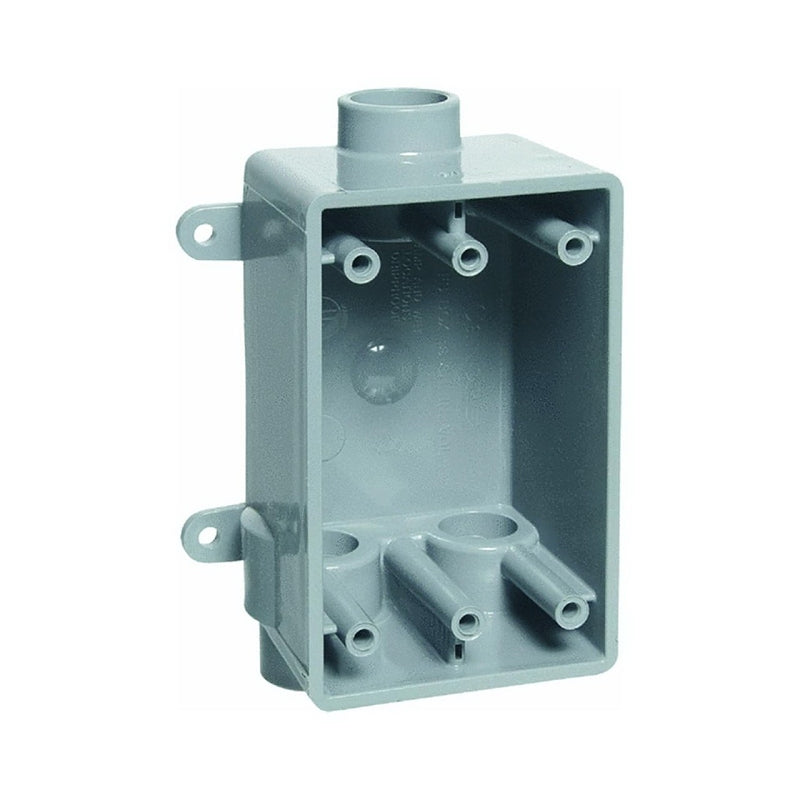 Carlon E979DFNR Switch Box, 1-Gang, 3-Outlet, 1/2 in Hub, PVC, Gray, Nail Mounting