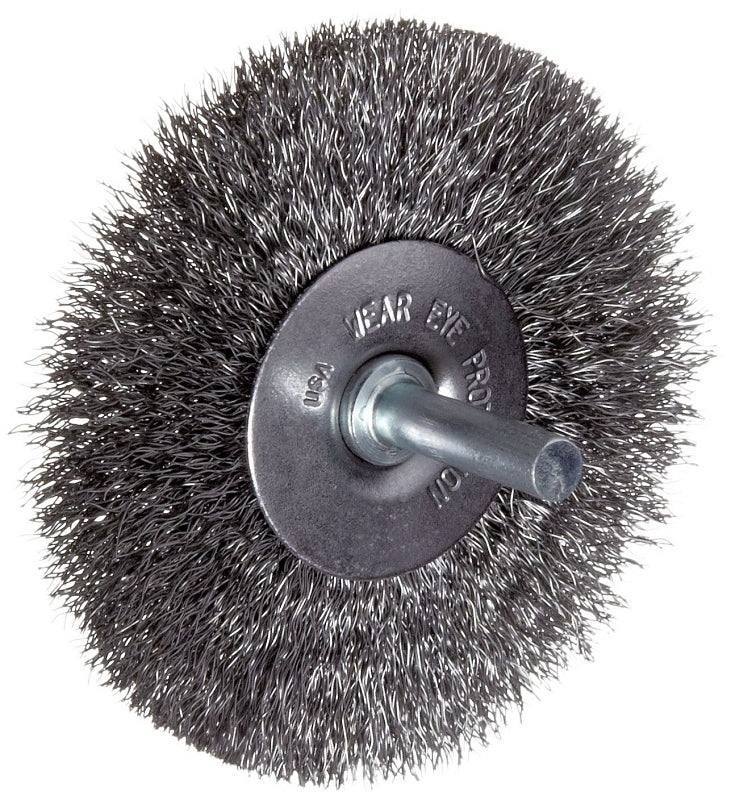 Vortec Pro 36004 Wire Wheel Brush, 6 in Dia, 1/2 to 5/8 in Arbor/Shank, Crimped Bristle, 0.014 in Dia Bristle