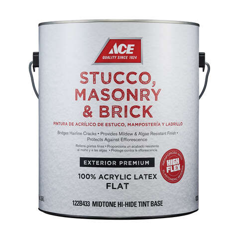 Ace Flat Tintable Base Mid-Tone High-Hiding Base Acrylic Latex Stucco, Masonry and Brick Paint Exter, Pack of 4