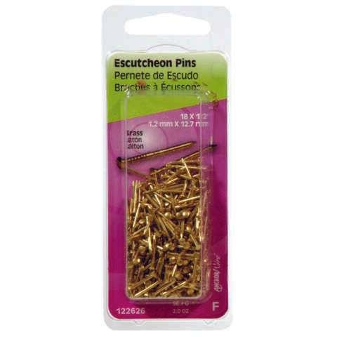 HILLMAN 18 Ga. X 1/2 in. L Brass Escutcheon Pins 1 pk 2 oz, Pack of 6