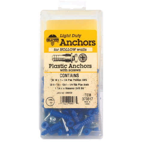HILLMAN 0.164 in. D X 1-1/4 in. L Plastic Pan Head Ribbed Anchor Kit 101 pk