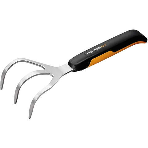 Fiskars Xact 3 Tine Stainless Steel Hand Cultivator Rubber Handle