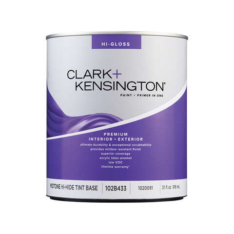 Clark+Kensington High-Gloss Tint Base Mid-Tone Base Premium Paint Exterior and Interior 1 qt, Pack of 4