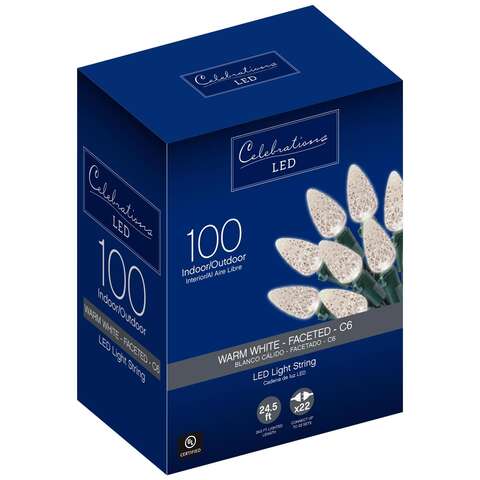 Celebrations Blue LED C6 Warm White 100 ct String Christmas Lights 24.5 ft., Pack of 12