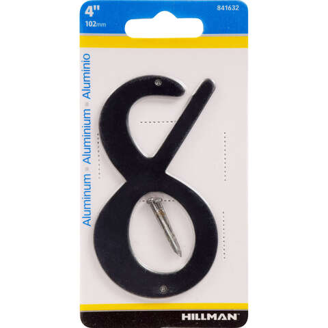 HILLMAN 4 in. Black Aluminum Nail-On Number 8 1 pc, Pack of 3