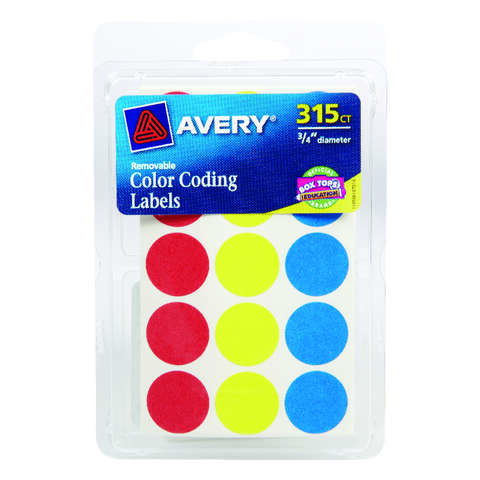 Avery 0.75 in. H X 3/4 in. W Round Assorted Color Coding Label 315 pk, Pack of 6