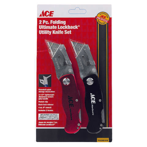 Ace Ultimate Lockback 6 in. Folding Utility Knife Set Black/Red 2 pk