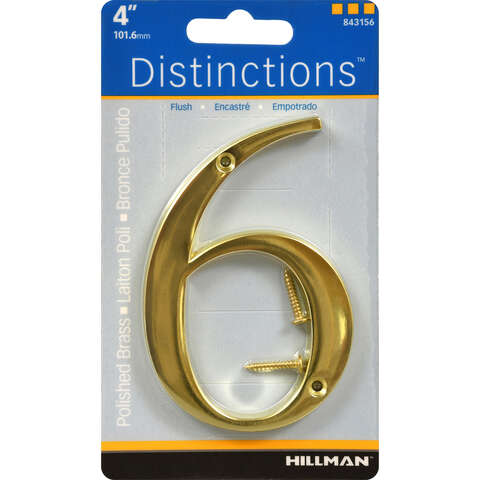 HILLMAN Distinctions 4 in. Gold Zinc Die-Cast Screw-On Number 6 1 pc, Pack of 3
