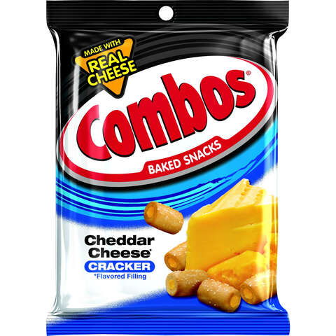 Combos Baked Snacks Cheddar Cheese Filled Crackers 6.3 oz Packet, Pack of 12