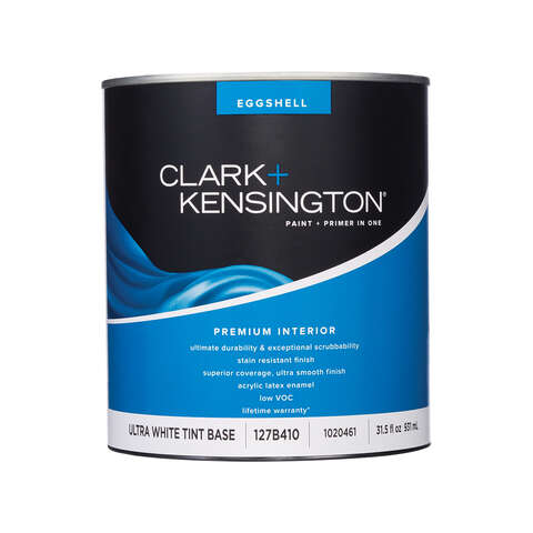 Clark+Kensington Eggshell Tint Base Ultra White Base Paint + Primer Interior 1 qt, Pack of 4