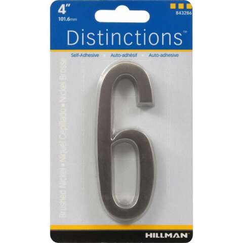 HILLMAN Distinctions 4 in. Silver Zinc Die-Cast Self-Adhesive Number 6 1 pc, Pack of 3