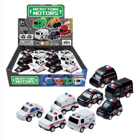 Playmaker Toys Police and Ambulance Vehicles Assorted, Pack of 16