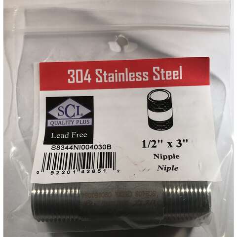Smith-Cooper 1/2 in. MPT Stainless Steel 3 in. L Nipple