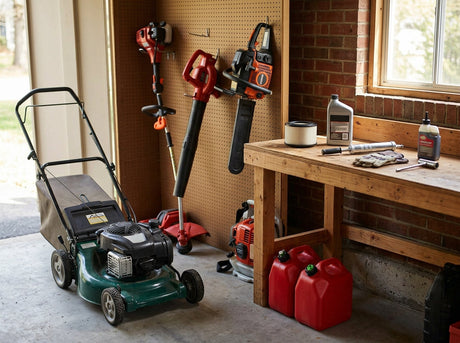 garage fill of outdoor power tools