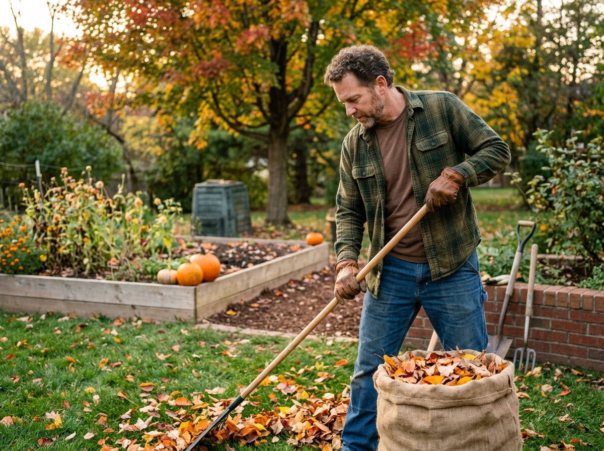 Man raking leaves