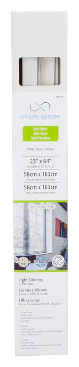 Simple Spaces PVCMB-1A Blind, 64 in L, 23 in W, Vinyl, White