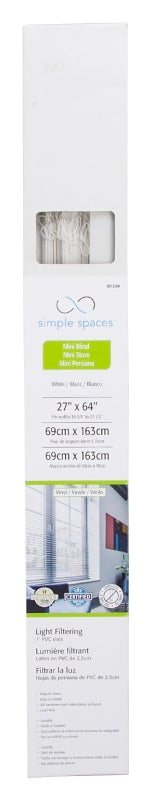 Simple Spaces PVCMB-3A Blind, 64 in L, 27 in W, Vinyl, White
