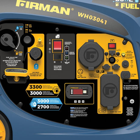 Firman WH03041 Portable Inverter Generator, 30 A, 120 VAC, Gasoline, LPG, 1.8 gal Tank, 9 hr Run Time, Recoil Start