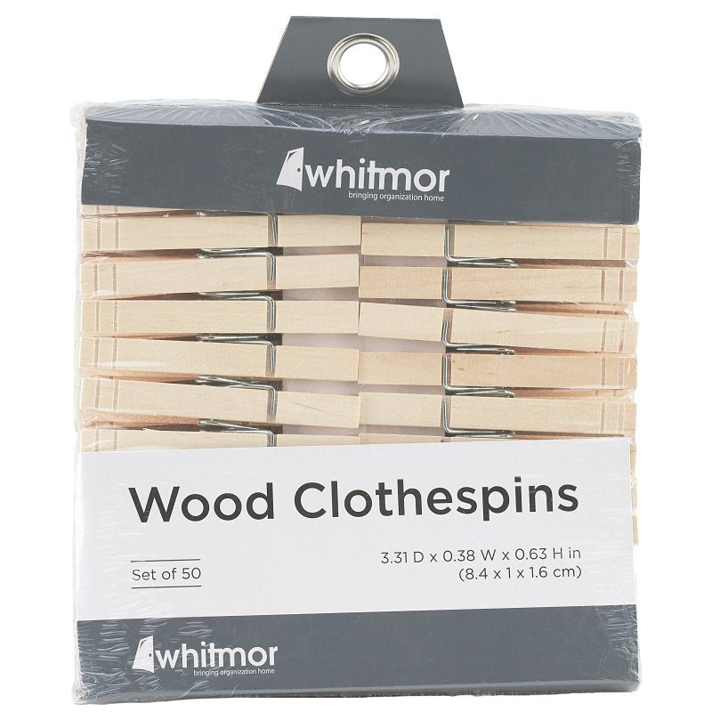 Whitmor 6026-2884 Clothespin, 0.38 in W, 3.38 in L, Wood, Natural
