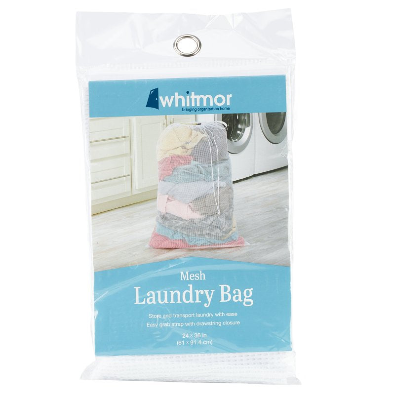 Whitmor 6154-111 Laundry Bag, Drawstring Cord Closure, Polyester, White