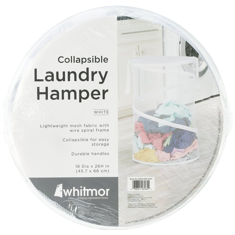 Whitmor 6233-1160-WHT Laundry Hamper, White, 18 in W, 26 in H, 18 in D
