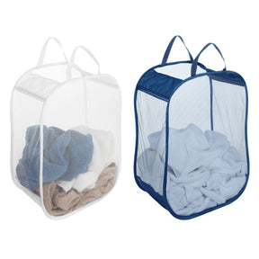 Whitmor 6233-983 Pop-and-Fold Laundry Bag, Nylon Bag, Blue/White, 18 in W, 24 in H, 11 in D