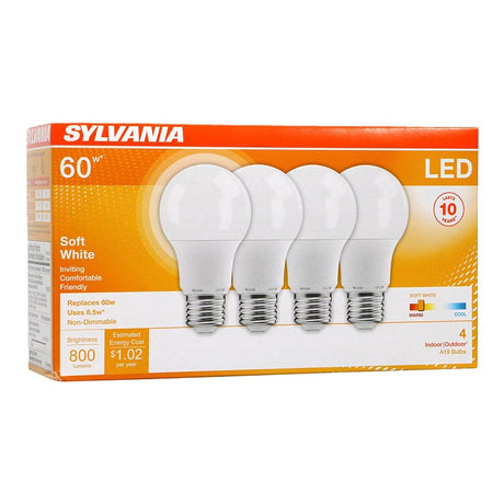Sylvania 73888 General-Purpose LED Bulb, A19 Lamp, 60 W Equivalent, E26 Medium Lamp Base, Frosted, Warm White
