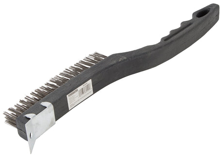 ProSource SJ3133-S Wire Brush with Scraper, 1-3/8 in L Trim, Metallic Bristle, 5/8 in W Brush, 13-1/2 in OAL