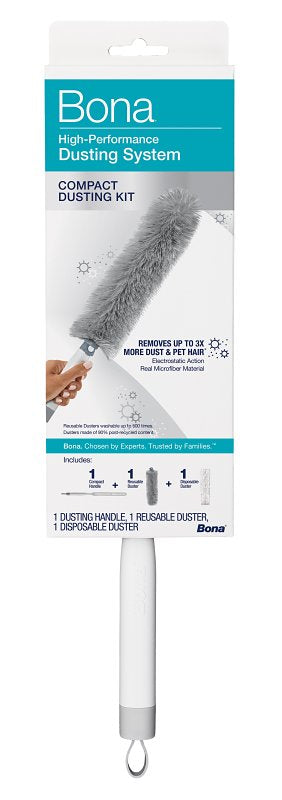 Bona WM710013636 Compact Dusting Kit, 11 in W Head, Microfiber Head, Plastic Handle, 17 in L Handle