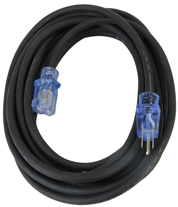 PowerZone OREC732825 Extension Cord, 12/3 AWG Cable, 25 ft L, 15 A, Black