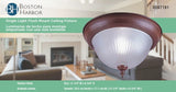 Boston Harbor RF04 Single Light Flush Mount Ceiling Fixture, 120 V, 60 W, 1-Lamp, A19 or CFL Lamp, Sienna Fixture