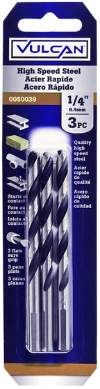 Vulcan 231411OR Jobber Length Drill Bit, 1/4 in Dia, 4 in OAL, 3-Flat Shank