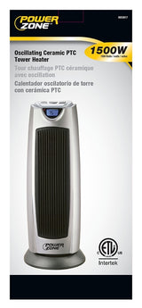PowerZone KPT-2000BN Ceramic Tower Heater, 12.5 A, 120 V, 750 to 1500 W, 2-Heat Setting, Gray