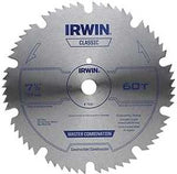 Irwin 11240 Circular Saw Blade, 7-1/4 in Dia, 5/8 in Arbor, 60-Teeth, Carbon Steel Cutting Edge