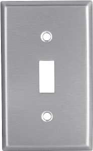 Eaton 93071-BOX1 Toggle Wallplate, 4-1/2 in L, 2-3/4 in W, 1-Gang, Stainless Steel, Clear, Satin