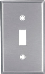 Eaton 93071-BOX1 Toggle Wallplate, 4-1/2 in L, 2-3/4 in W, 1-Gang, Stainless Steel, Clear, Satin