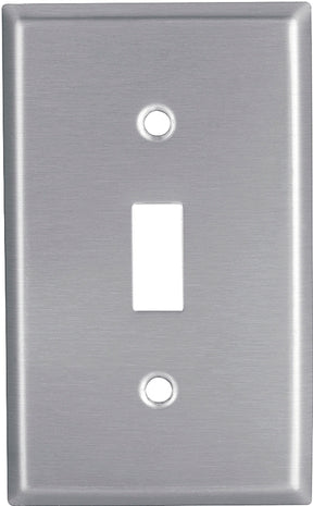 Eaton 93071-BOX1 Toggle Wallplate, 4-1/2 in L, 2-3/4 in W, 1-Gang, Stainless Steel, Clear, Satin