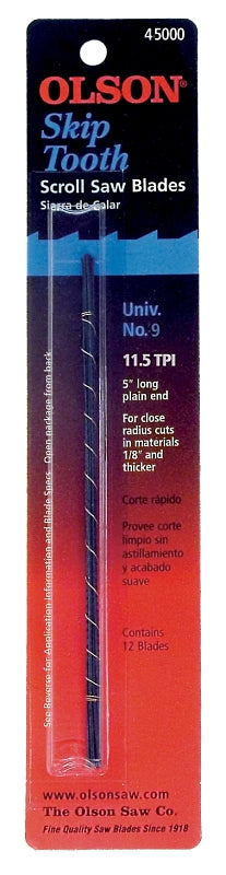 Olson FR45000 Scroll Saw Blade, Skip Tooth Teeth, 11.5 TPI, 0.05 in W, 5 in L