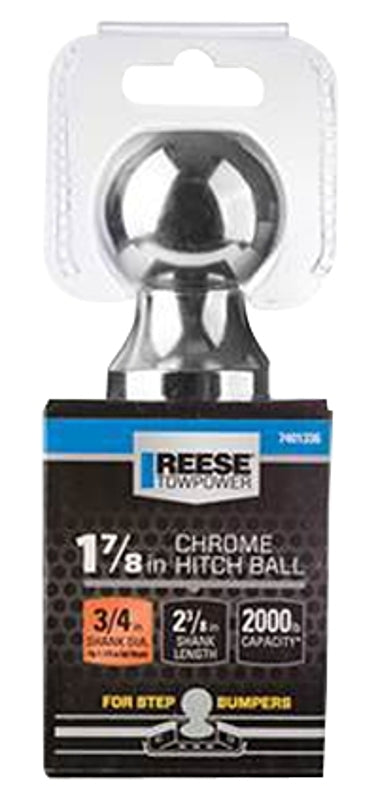 REESE TOWPOWER 74013 Hitch Ball, 1-7/8 in Dia Ball, 3/4 in Dia Shank, 2000 lb Gross Towing, Steel