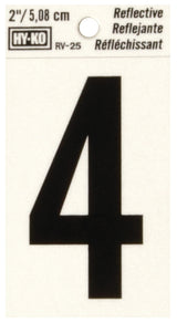Hy-Ko RV-25 Series RV-25/4 Self-Adhesive Reflective Number, Character: 4, 2 in H Character, Black Character, Vinyl, Pack of 10