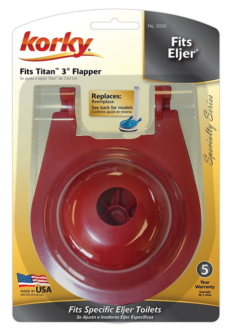 Korky 3030BP Replacement Toilet Flapper, Specifications: 3 in Valve Open, Rubber, Red