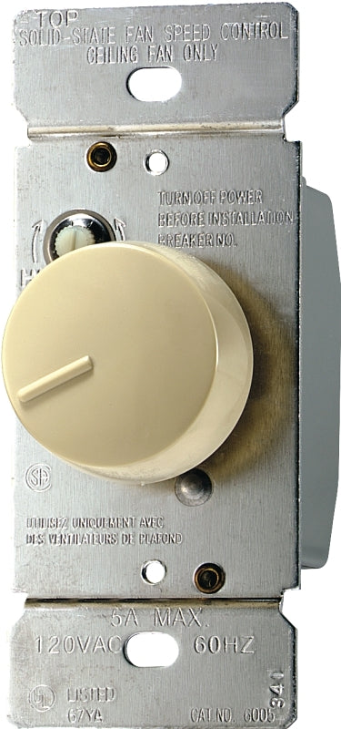 Eaton Wiring Devices RFS5-V-K Rotary Control Switch, 5 A, 120 V, Rotary Actuator, Polycarbonate, Ivory